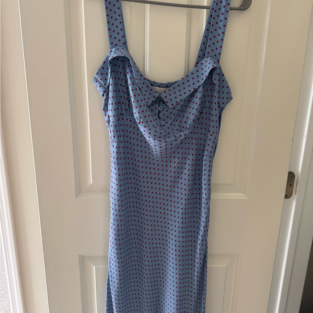 Blue Polka Dot Sleeveless Dress